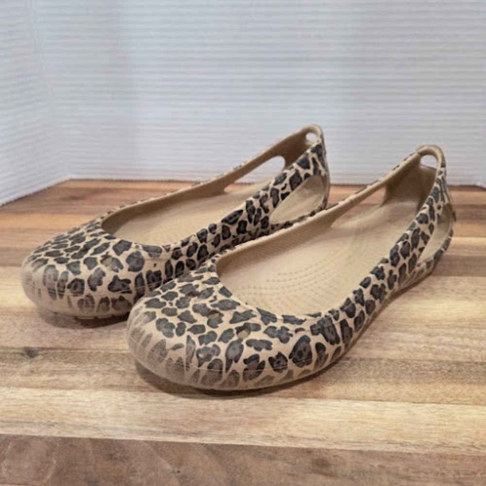 Crocs Kadee Leopard Print Ballet Flats Women's Size 10 Slip On Comfort Shoes